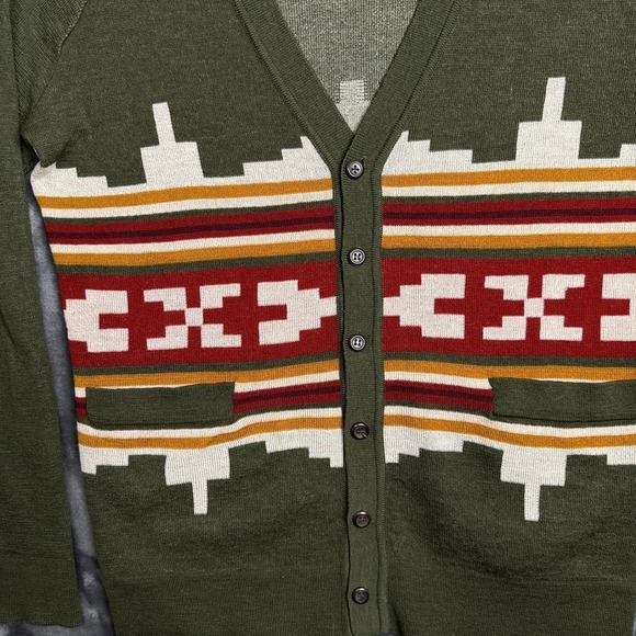 Pendleton Womens Cardigan Green Aztec Merino Wool V-Neck Size Small Western - Picture 2 of 10
